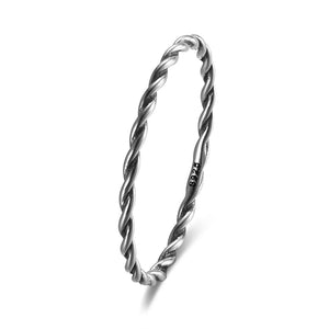 Twisted Rope Thin Oxidized Silver Ring for Women