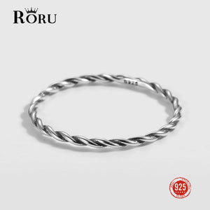Twisted Rope Thin Oxidized Silver Ring for Women