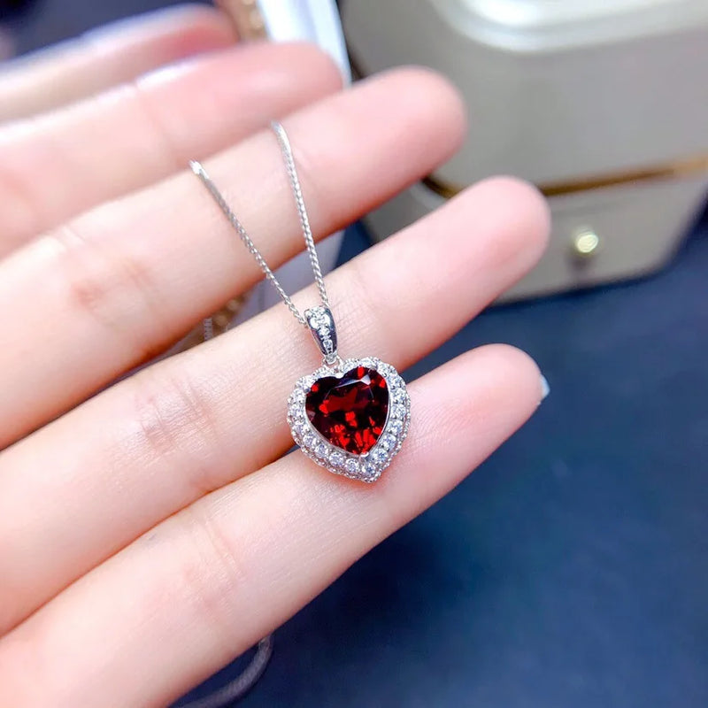 Sterling Silver 925 Rubellite Necklace & Heart Pendant for Women