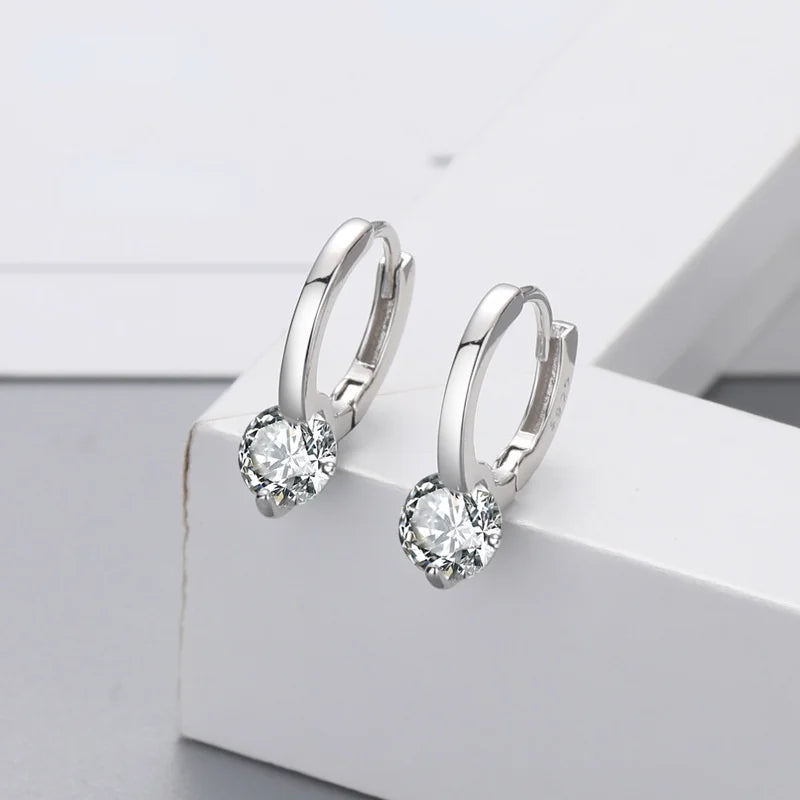925 Silver Diamond Ear Buckle Zircon Earrings Wedding Women's Jewelry