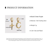 925 Silver Star Moon Earrings 18k Texture Circle Hoop Women Jewelry