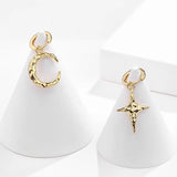 925 Silver Star Moon Earrings 18k Texture Circle Hoop Women Jewelry