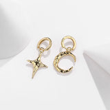 925 Silver Star Moon Earrings 18k Texture Circle Hoop Women Jewelry