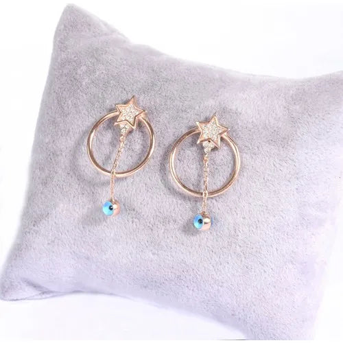 Sterling Silver Star Evil Eye Beads Earrings Easy Stylish Tasar?m