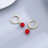 925 Silver Strawberry Drop Earrings for Women 18k Hoops