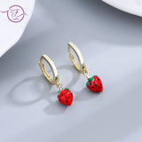 925 Silver Strawberry Drop Earrings for Women 18k Hoops