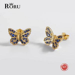 925 Silver Butterfly Stud Earrings Zircon Jewelry