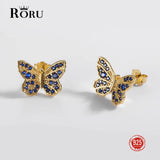 925 Silver Butterfly Stud Earrings Zircon Jewelry
