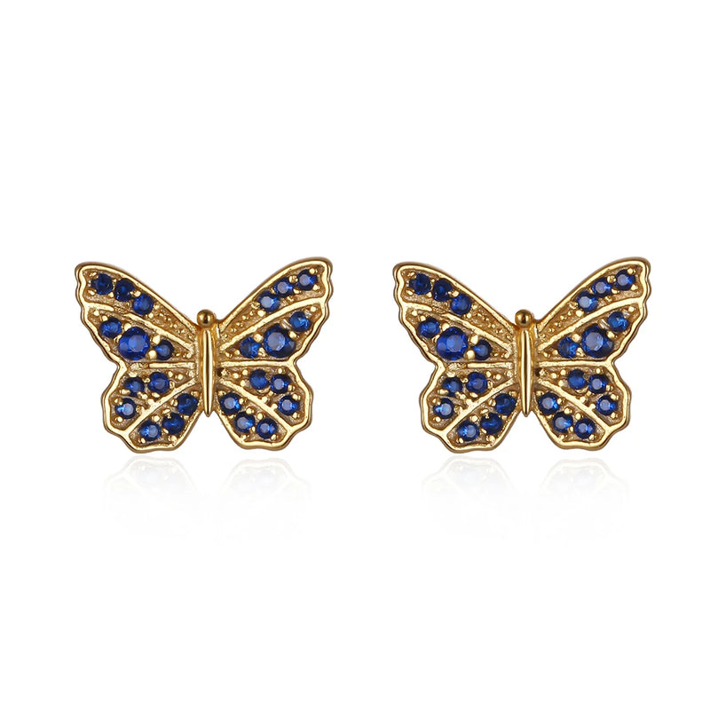 925 Silver Butterfly Stud Earrings Zircon Jewelry