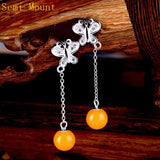 925 Silver Crystal Pearl Drop Earrings Amber Agate Setting