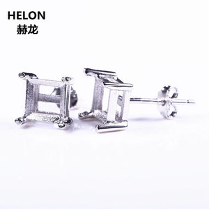 Sterling Silver 925 Women Stud Earrings Semi mount 5x5mm Princess Cut