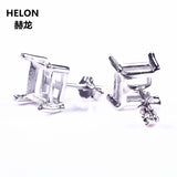 Sterling Silver 925 Women Stud Earrings Semi mount 5x5mm Princess Cut