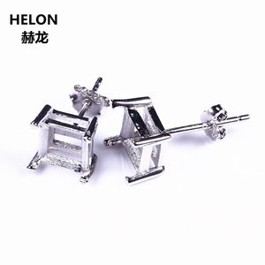 Sterling Silver 925 Women Stud Earrings Semi mount 5x5mm Princess Cut