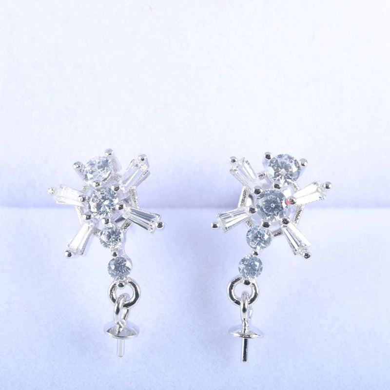Sterling Silver 925 Women Drop Earrings for 4-8mm Pearl Semi Mount