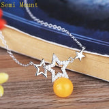 Sterling Silver Women Pendant Necklace Crystal Pearl Semi Mount