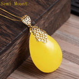 925 Silver Yellow Filligree Pendant Semi Mount for Gemstones