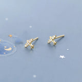 Sterling Silver Airplane Women's Stud Earrings, Small Diamond Airplane