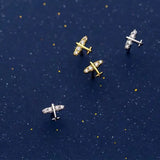 Sterling Silver Airplane Women's Stud Earrings, Small Diamond Airplane