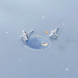 Sterling Silver Airplane Women's Stud Earrings, Small Diamond Airplane