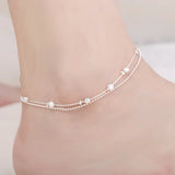 Sterling Silver Anklets for Women Daisy Star Bead Foot Chain Jewelry