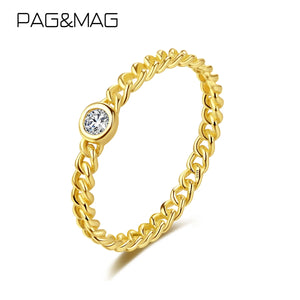 Sterling Silver Chain Ring Zircon Bezel Setting Party Jewelry