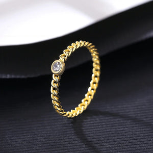 Sterling Silver Chain Ring Zircon Bezel Setting Party Jewelry