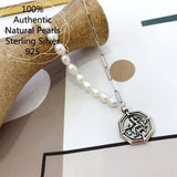 Sterling Silver Octagonal Square Round Pearl Necklace