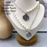 Sterling Silver Octagonal Square Round Pearl Necklace