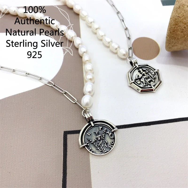 Sterling Silver Octagonal Square Round Pearl Necklace