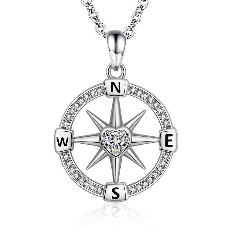 Sterling Silver Compass Pendant Necklace for Women