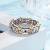 Sterling Silver Cross Diamond Ring Platinum Band Zircon Jewelry SAL9