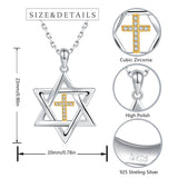 Sterling Silver Cross Star of David Pendant Necklace