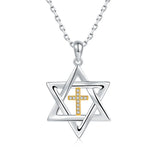 Sterling Silver Cross Star of David Pendant Necklace