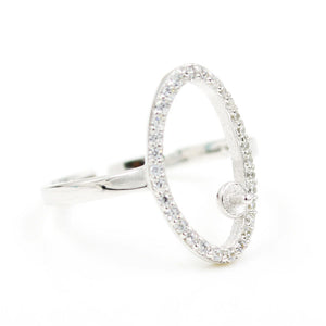 Sterling Silver Cz Ellipse Pearl Ring Mounts