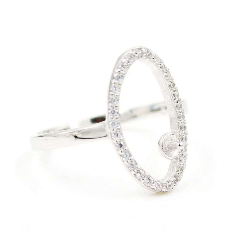 Sterling Silver Cz Ellipse Pearl Ring Mounts