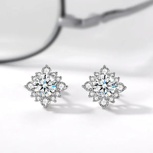 Sterling Silver Ear pin with 80 pt. Diamond Earrings