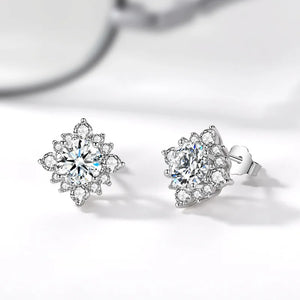 Sterling Silver Ear pin with 80 pt. Diamond Earrings