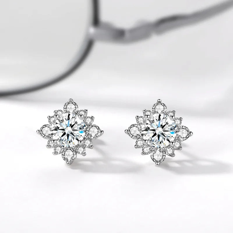 Sterling Silver Ear pin with 80 pt. Diamond Earrings