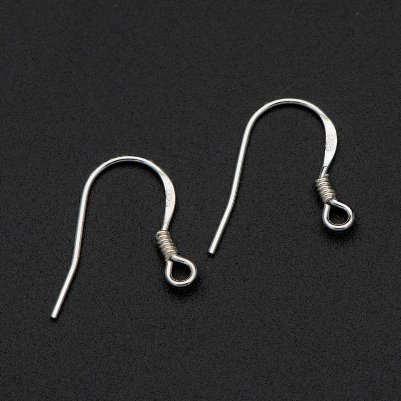 925 Silver Flat Earwires with Coil, 10pcs Jewelry Findings (CY-003-4)