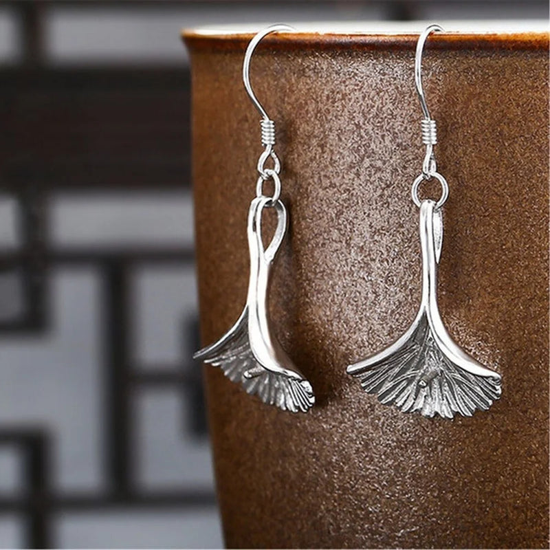 925 Silver Ginkgo Leaf Earring Settings for 6-8mm Beads