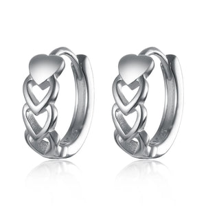 Sterling Silver Hoop Earrings Sweet Heart Hollow Punk Style Women Jewelry