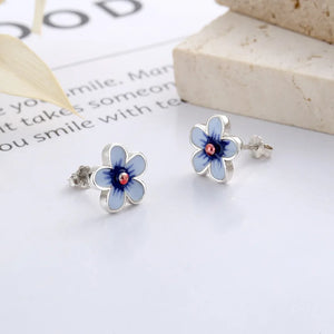 Vintage Chinese Enamel Flower Earrings 925 Silver Lady Earrings