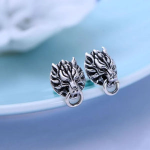 Wolf Head Stud Earrings Sterling Silver Gift 12x8mm