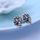 Wolf Head Stud Earrings Sterling Silver Gift 12x8mm