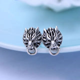 Wolf Head Stud Earrings Sterling Silver Gift 12x8mm