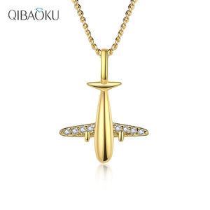 Sterling Silver Zircon Aircraft Pendant Necklace