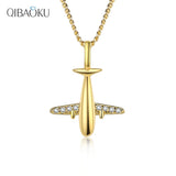 Sterling Silver Zircon Aircraft Pendant Necklace