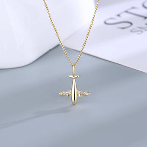 Sterling Silver Zircon Aircraft Pendant Necklace