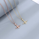Sterling Silver Zircon Aircraft Pendant Necklace