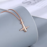 Sterling Silver Zircon Aircraft Pendant Necklace